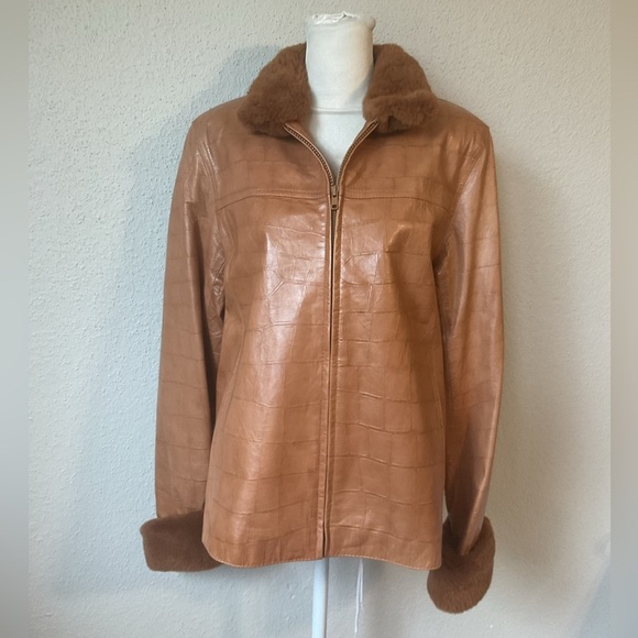 Lowenthal Vintage Leather Jacket with Faux Fur Size Medium Brown - Picture 2 of 10